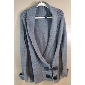 Moda International Gray Wool Blend Buckle Closure Cardigan Sz M Academia